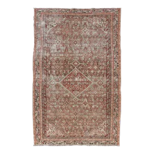 Antique Persian Fine Farahan Rug With Medallion in Brown, Red and Light Blue