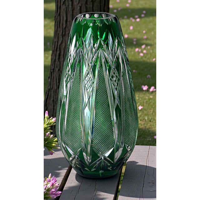 Bohemian Biedermeier Style Cut and Polished Green Crystal Vase For Sale - Image 17 of 18