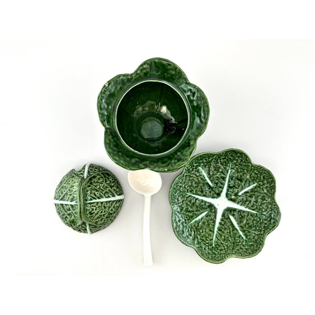 Ceramic Vintage Portuguese Majolica Style Cabbage Tureen With Underplate and Ladle For Sale - Image 7 of 11