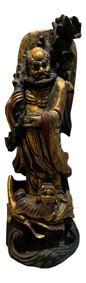 Early 20th Century Chinese Immortal Deity Carved Foo Dog Sculpture Buddha Carved