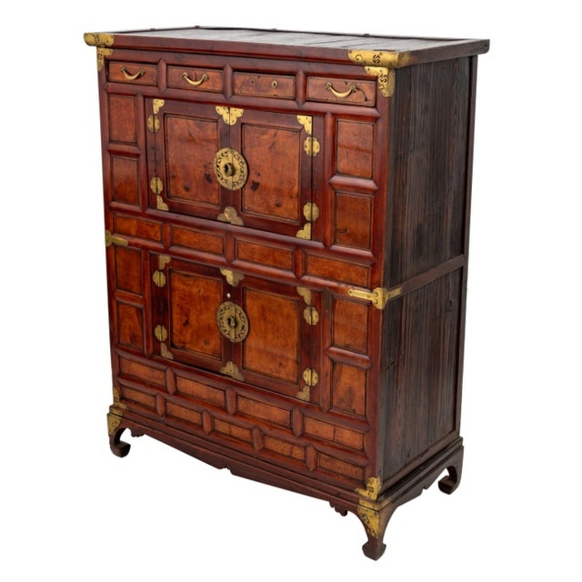 Korean Brass Mounted Elm Chest on Chest For Sale - Image 4 of 6