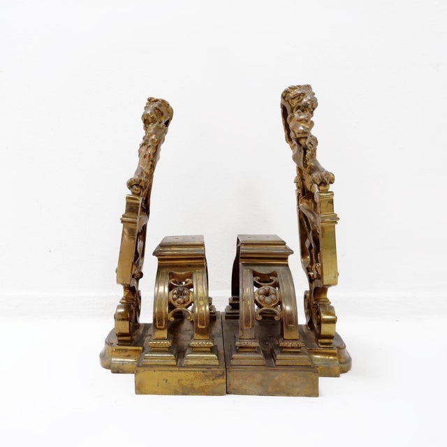 Antique Gilt-Bronze Andirons Depicting Rampant Lions, Set of 2 For Sale - Image 11 of 17