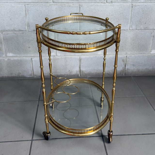 Mid 20th Century Vintage Brass Glass Food Cart in the style of Maison Jansen, 1960s For Sale - Image 5 of 15