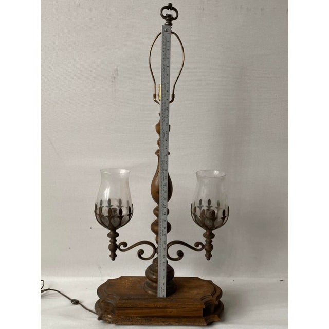 Brown Antique Rustic Dutch Golonial Style Plug in Table Lamp With Glass Shades For Sale - Image 8 of 9