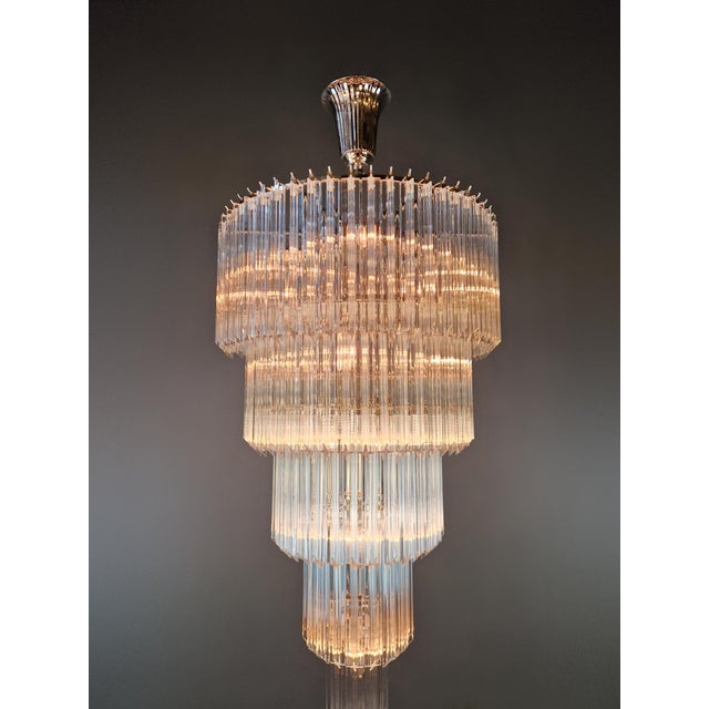 Art Deco Style Chandelier Tiered Design Glass Rods Art Nouveau Silver Long For Sale - Image 6 of 11