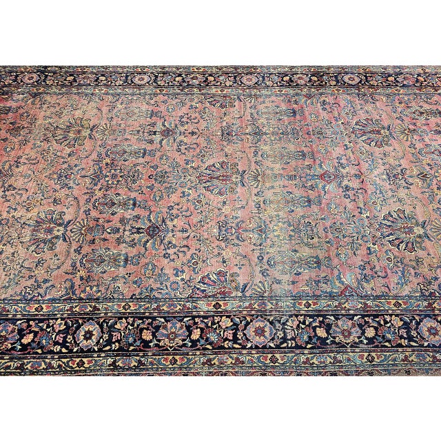 Antique Oversized Persian Manchester Kashan Rug, Hand-Knotted Wool, Floral Pattern, 10x20, Burgundy & Blue For Sale - Image 9 of 18