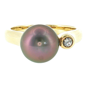 Late 20th Century 9.6mm Tahitian Cultured Pearl and Diamond Ring, Size 7
