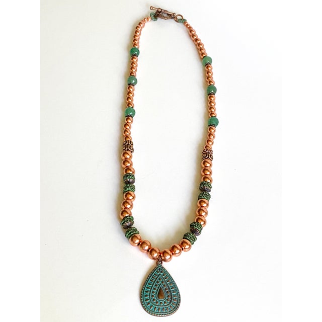 Artisan Solid Copper & Green Aventurine Statement Necklace | Verdigris Patina Pendant | Bohemian Luxe Handcrafted Jewelry For Sale - Image 13 of 18