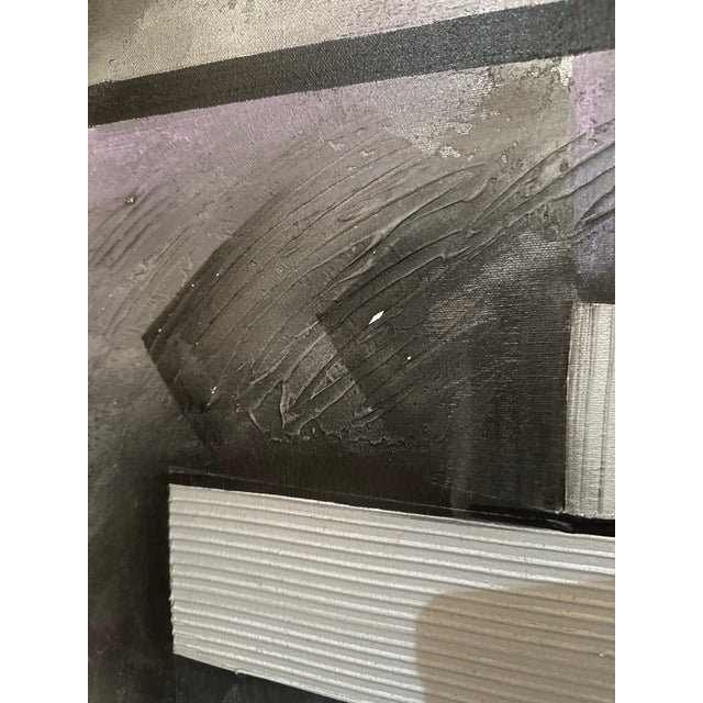 Large 1980s Robert Marx Abstract Geometric Acrylic Painting on Canvas – Iridescent Texture & Color For Sale - Image 9 of 12