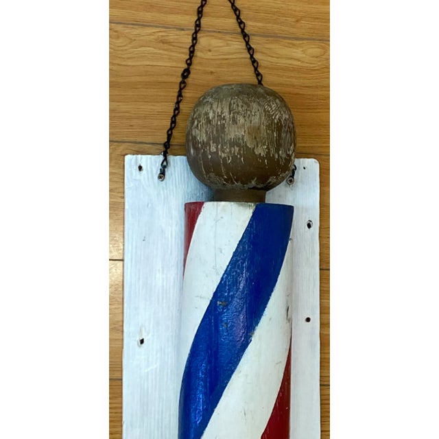 Traditional 19th Century Barber's Pole Hand Carved Hand Painted For Sale - Image 3 of 9