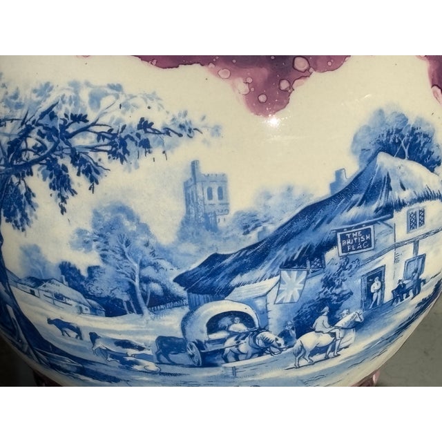 Bright Pink Late 19th C English Transferware Sponge Finish Jug / Pitcher - The British Flag For Sale - Image 8 of 8