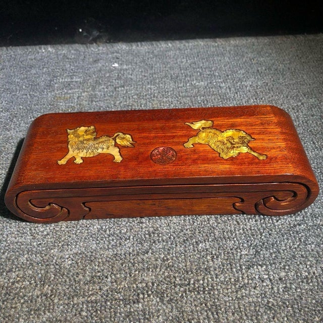 Wood Set of 4 Vintage Rosewood Display Stands With Mother-of-Pearl Qilin Inlay For Sale - Image 7 of 9