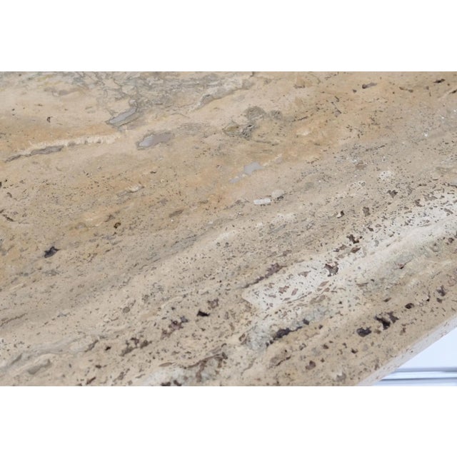 Brown Chrome X Base Travertine Top Mid-Century Modern Rectangle Side End Table Stand For Sale - Image 8 of 13