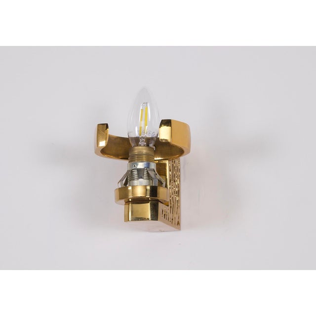 Brutalist Wall Sconces in Brass and Glass, 1970s, Set of 2 For Sale - Image 11 of 13
