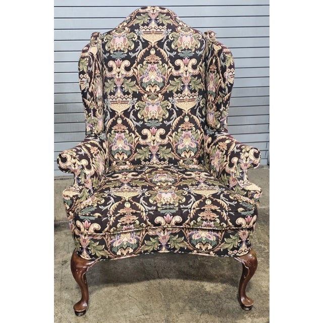 Late 20th Century Late 20th Century Pair Southwood Mahogany Philadelphia Style Wing Chairs Needlepoint Fabric For Sale - Image 5 of 11