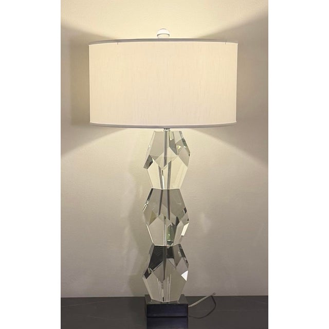 Modern Global Views Triple Facet Block Crystal Table Lamp For Sale - Image 3 of 12