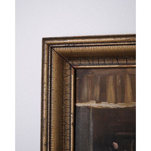 Interior Painting Lady at the Piano in Gilt Frame from the 1930s For Sale - Image 4 of 8