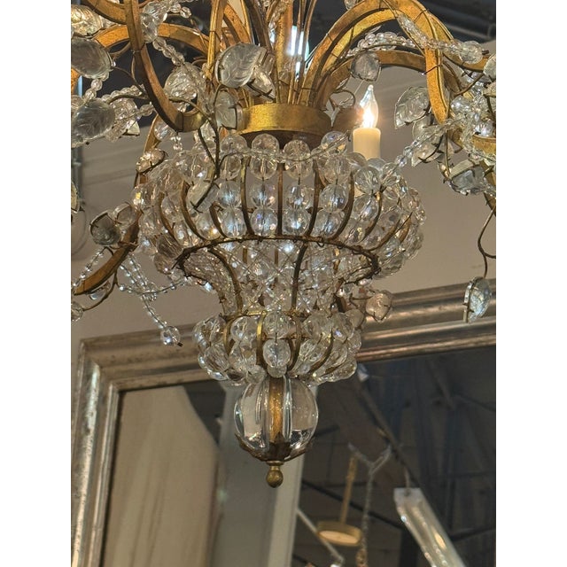 Gold Vintage French Bagues Crystal Flower Chandelier For Sale - Image 8 of 8