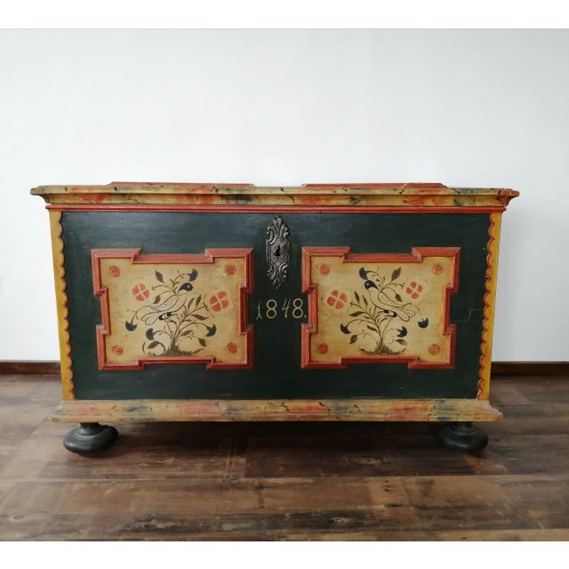 Rustic Farmhouse Folk Art Painted Bridal Wardrobe,1848 For Sale - Image 14 of 14