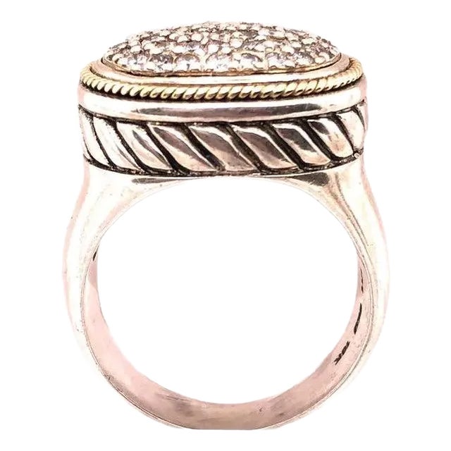 18 Karat Two-Tone Gold Effy Fashion Ring With Diamonds, Size 7.75 For Sale