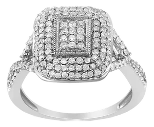 .925 Sterling Silver 1/2 Cttw Round-Cut Diamond Cluster Cushion Ring (I-J , I1-I2) - Size 8