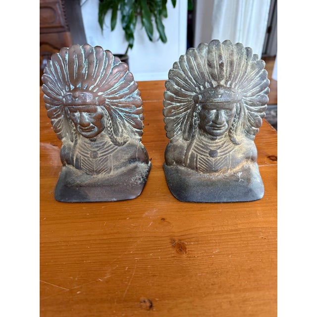 Mid 20th Century Indian Head Cast Iron Bookends For Sale In Philadelphia - Image 6 of 12