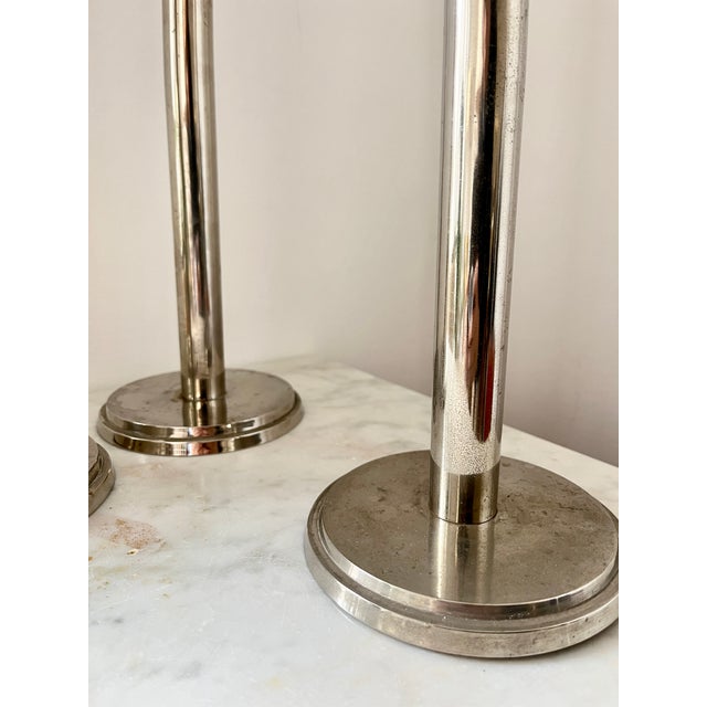 Silver Vintage Art Deco Modernist Chrome Candlesticks, 1930s, Set of 3 For Sale - Image 8 of 17