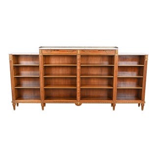 Baker Furniture French Regency Louis XVI Monumental Rosewood Bookcase With Marble Top For Sale