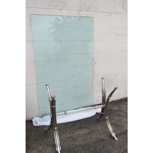 Chrome Bamboo Glass Top Dining Dinette Table With 4 Chairs on Casters 6289 For Sale - Image 11 of 18