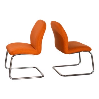 Cantilever Armchairs in Tubular Steel and Orange Upholstery, Germany, 1980, Set of 2 For Sale