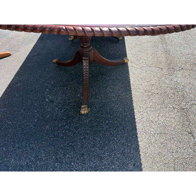 1950s Mahogany Antique Style 3 Pillar Dining Table Regency Style Solid Mahogany Top For Sale - Image 4 of 6