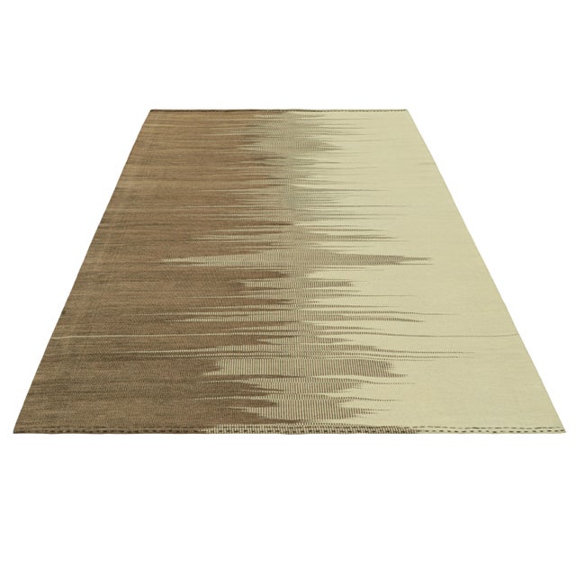 2010s Rug & Kilim’s Contemporary Kilim in Brown and Cream Stripes & Geometric Patterns For Sale - Image 5 of 8
