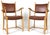 1960s Pair Danish Modern Carved Armchairs W Leather Upholstery For Sale - Image 5 of 7