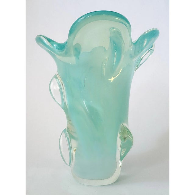 Mid 20th Century Murano Vase Blue Glass Signed For Sale - Image 5 of 11
