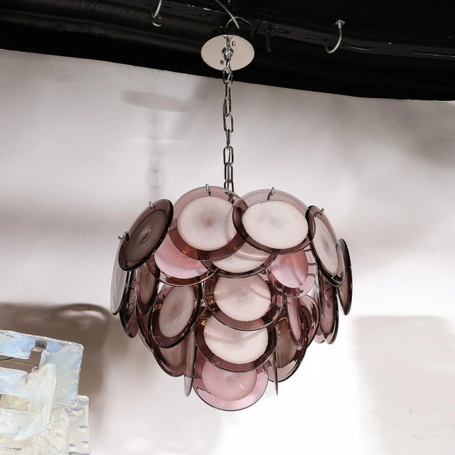Modern Modernist Four Tier Amethyst Handblown Murano Disc Chandelier For Sale - Image 3 of 12
