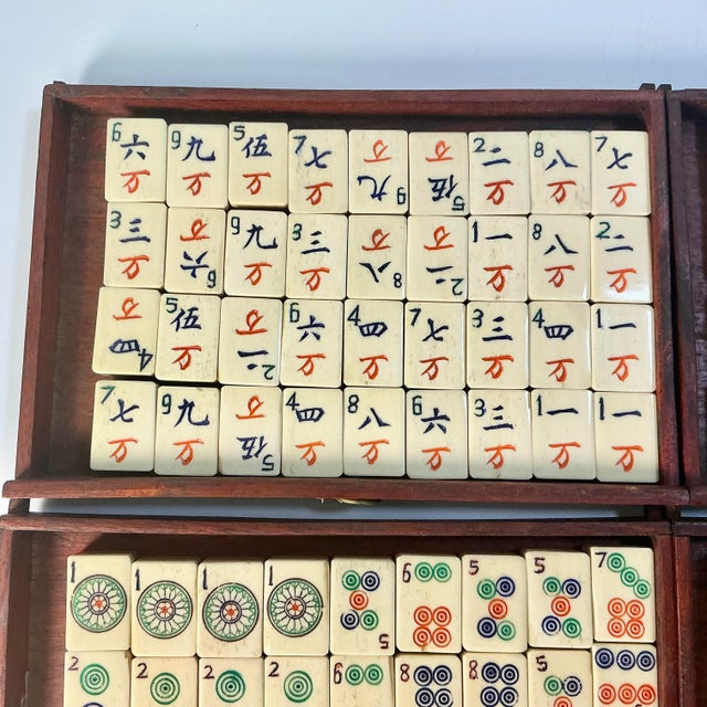 Late 19th C. Antique Chinese Boho Chic Chinoiserie Mahjong Game Set, Rosewood & Brass Box. For Sale - Image 6 of 15