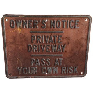 Vintage Private Driveway Sign For Sale