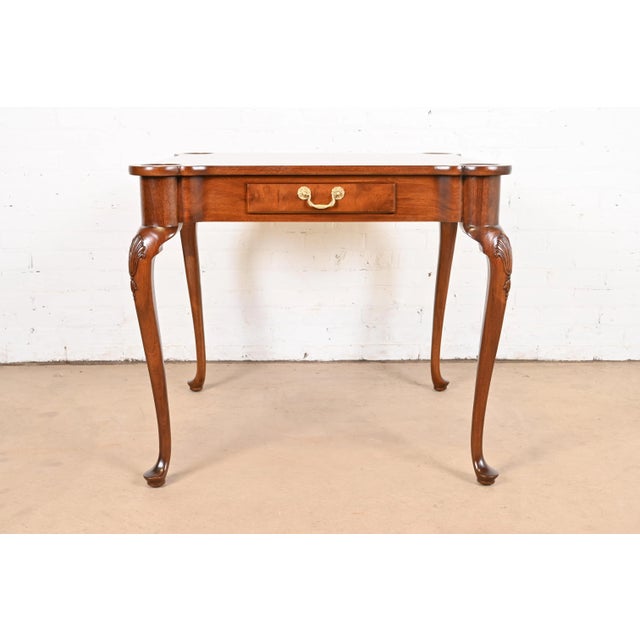 Henredon Queen Anne Carved Mahogany Breakfast Table or Game Table, Newly Refinished For Sale - Image 11 of 12