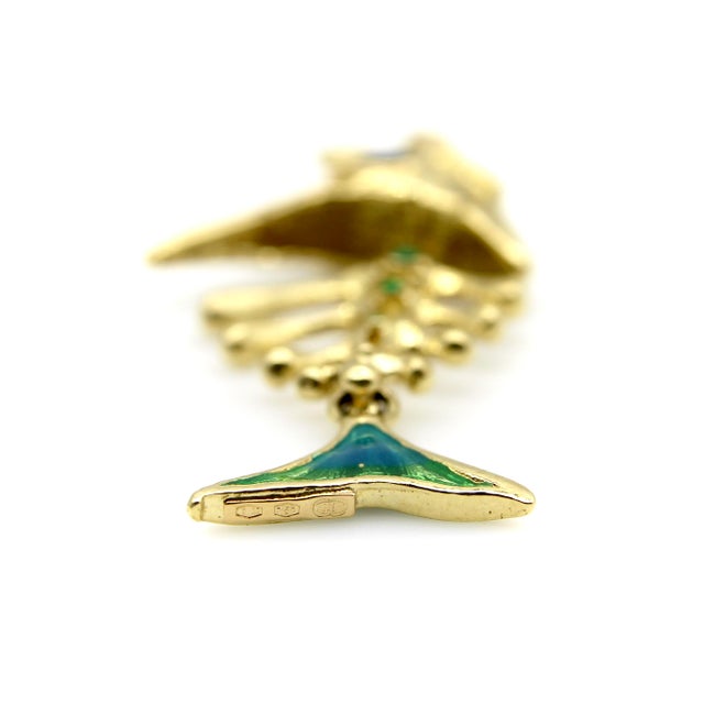 Gold 1960s 18k Gold Articulated Fishbone Skeleton Pendant With Enamel by UnoAErre For Sale - Image 8 of 11
