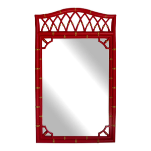 Late 20th Century Coral Red Bamboo Style Wall Mirror