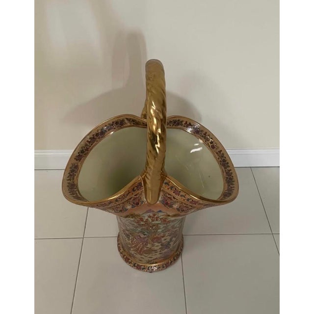 Asian Antique Royal Satsuma Pottery Basket Vase For Sale - Image 3 of 6