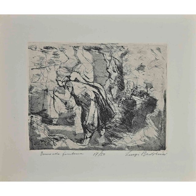 Women at the fountain is an original artwork realized by the italian artist luigi bartolini (1892-1963) in 1950. Black and...