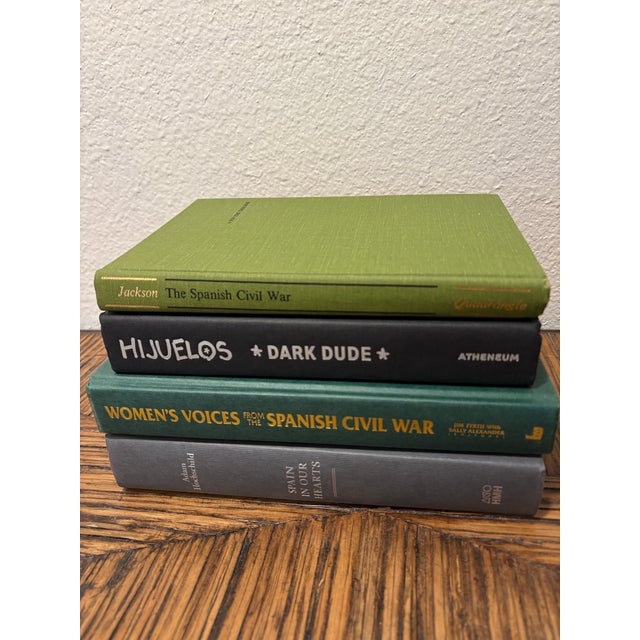 American Vintage Spanish Civil War & Identity Hardcover Book Stack - Set of 4 - Grass Green Linen & Slate Tones - Academic Library Vignette For Sale - Image 3 of 9