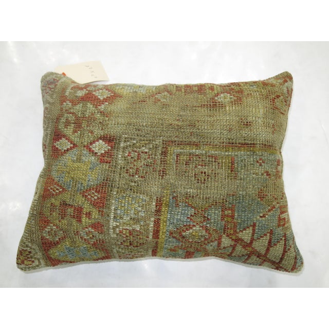 Persian Light Blue Rust Color Antique Persian Lumbar Size Rug Pillow For Sale - Image 3 of 5