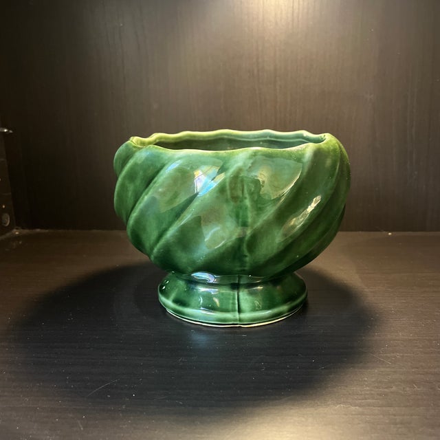 Mid 20th Century Mid 20th Century Bottle Green Ceramic Swirl Planter For Sale - Image 5 of 9
