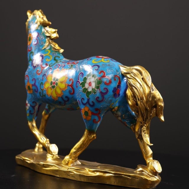 Gilt Bronze Cloisonné Enamel Horse Figure on Base For Sale In Los Angeles - Image 6 of 9