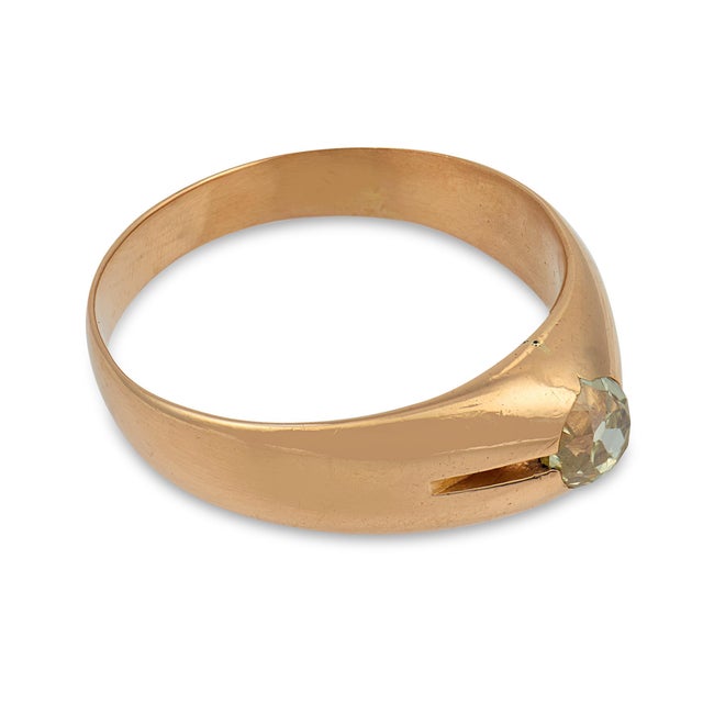 19th Century Victorian Old Mine Cut Fancy Color Diamond 18k Rose Gold Bezel Engagement Ring, Size 12.75 For Sale - Image 4 of 6