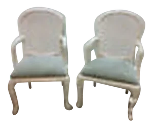 Faux Naturalistic White Washed Arm Chairs - a Pair