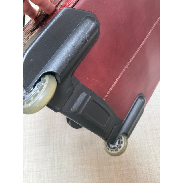 Embossed Crocodile Leather Trolley Luggage, Maroon For Sale - Image 12 of 13