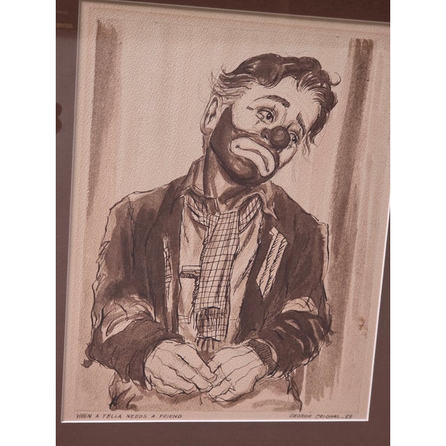 Early 1959 George Crionas Watercolor Original Signed and Titled: When a Fellow Needs a Friend For Sale - Image 10 of 11